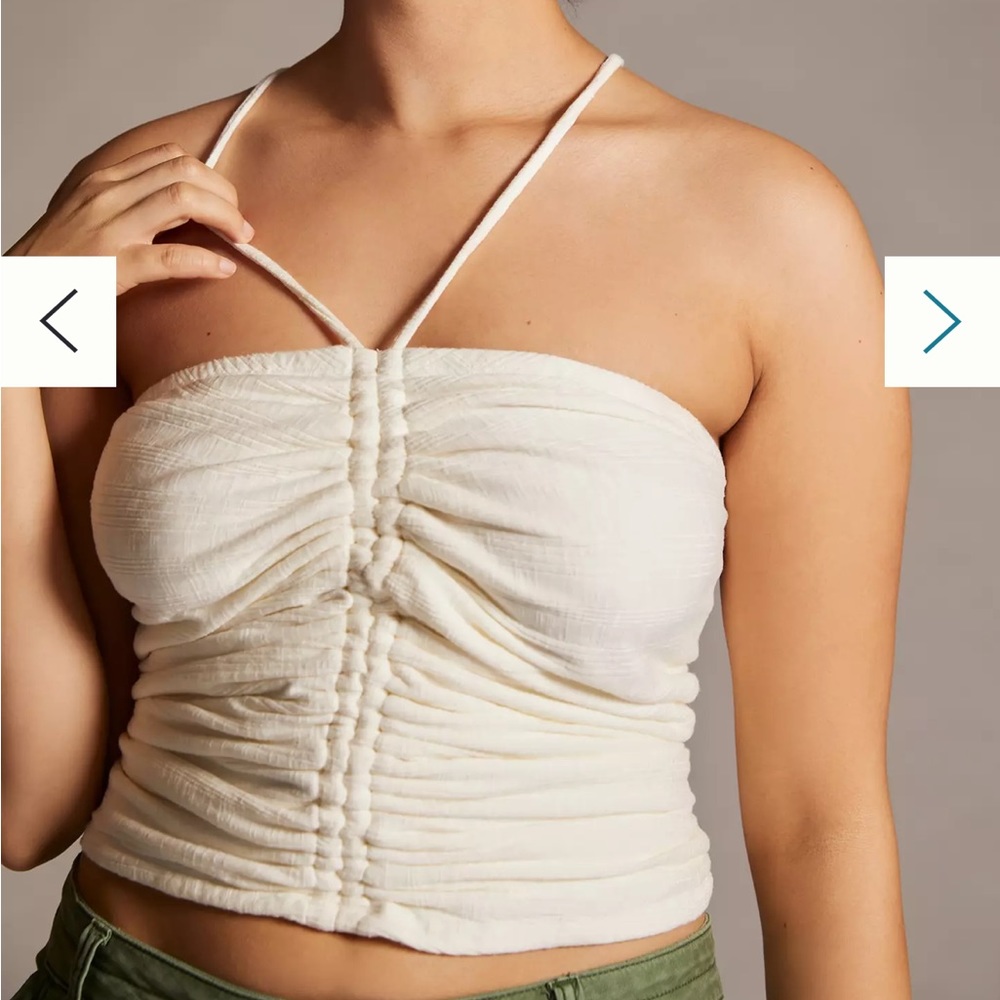 NWT Anthropologie Pilcro Ruched Ribbed Halter Top - Green - size XXS - Picture 3 of 14